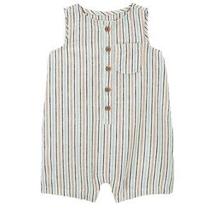 Carter’s Child Of Mine Henley Striped Tan Romper BABY BOY SIZE 12 MONTHS NEW